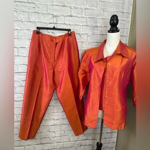 Vintage Silks by I.S.C. 100% Silk 3-Piece Set Orange Iridescent Size M